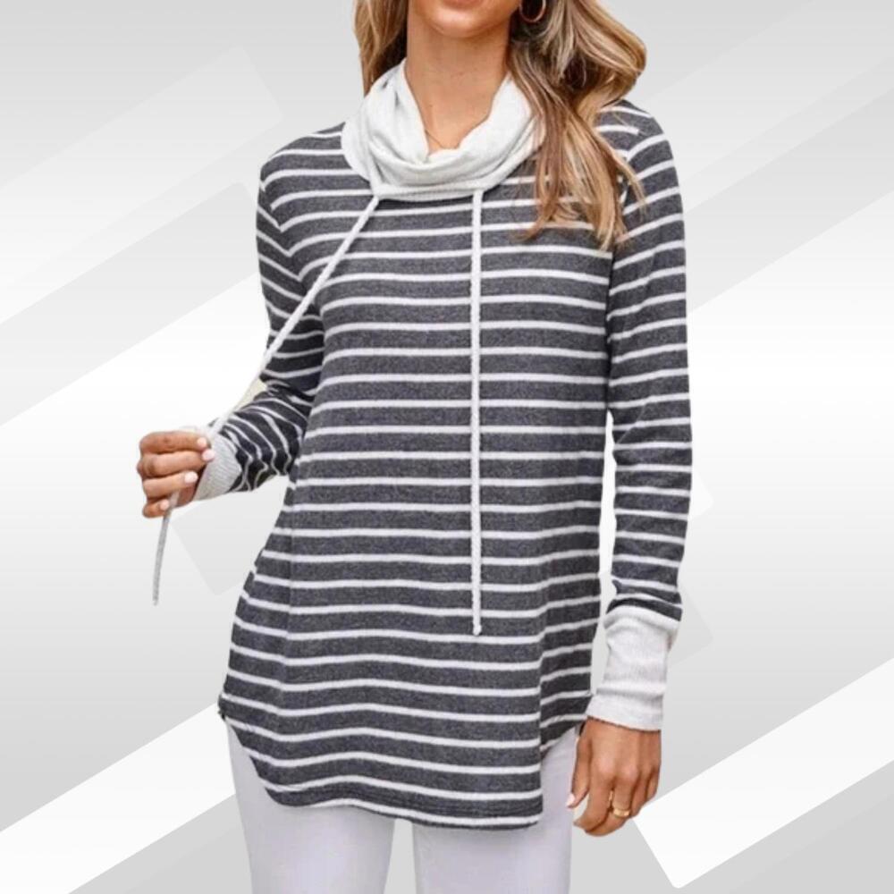 2/$30 NWOT Pink Clover Cowl Neck Brushed Knit Top Charcoal Stripe Size XSP